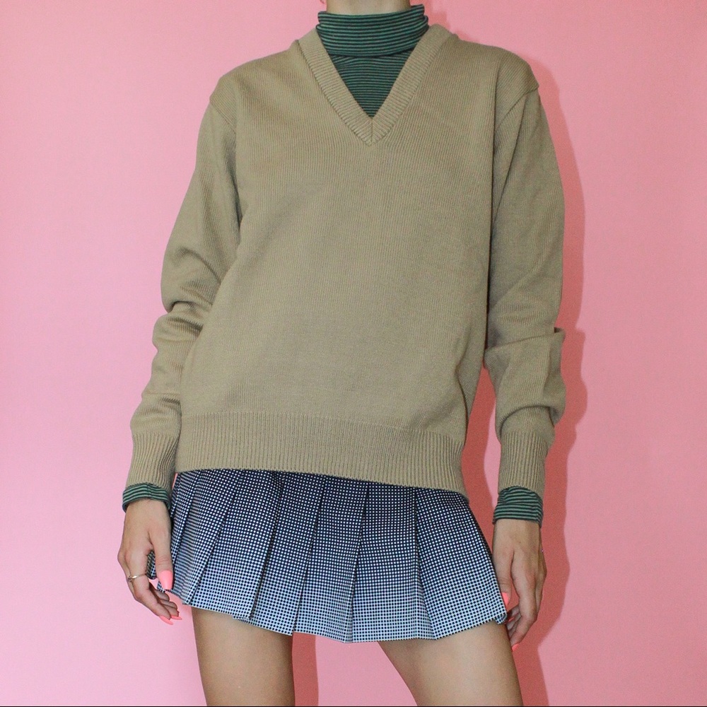 Vtg Deadstock Youth Uniform Acrylic V-Neck Sweater